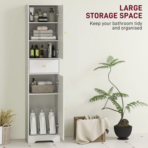 Tall Bathroom Storage Cabinet with Arch Doors Adjustable Shelf White