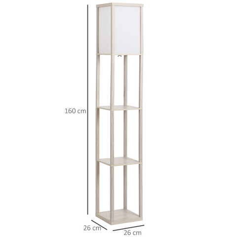 4-Tier Floor Lamp, Floor Light with Storage Shelf White and Oak 3-Tier