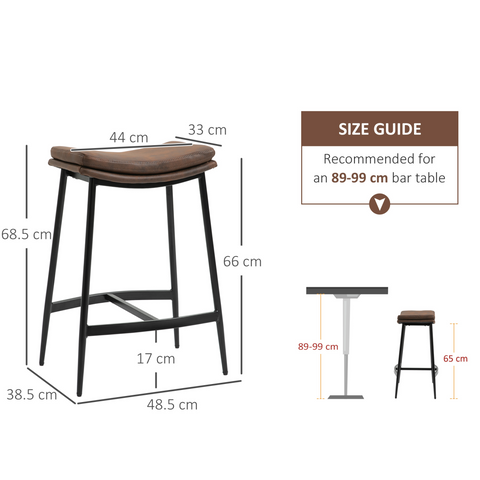 Breakfast Bar Stools Set of 2 Upholstered Barstools w/ Curved Seat Brown