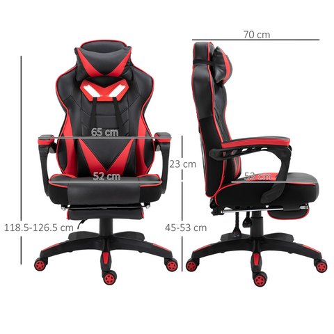 Gaming Chair Ergonomic Reclining w/ Manual Footrest Wheels Stylish Office Red