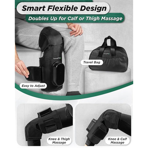 Lunix LX4 Knee Massager with Heat and Compression Rechargeable Thigh Calf and Knee with Cold or Heat Therapy Knee Wrap Brace Leg Heating Pad Black