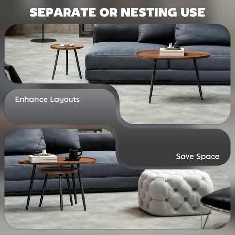 2 80cm Sofa Side Table Set of 2 with Metal Legs, Chestnut Wood Effect