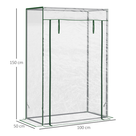 100x50x150cm Greenhouse Steel Frame PVC Cover with Roll-up Door Outdoor Green