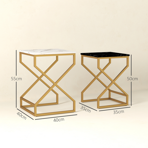 Nest Of Tables, Coffee Table Set with Steel Frame Black/White