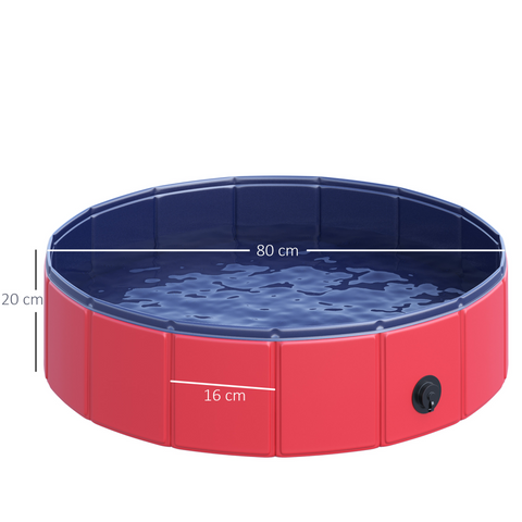 Pet Paddling Pool Cat Dog Indoor/ Outdoor Foldable 80cm Diameter Red Pawhut