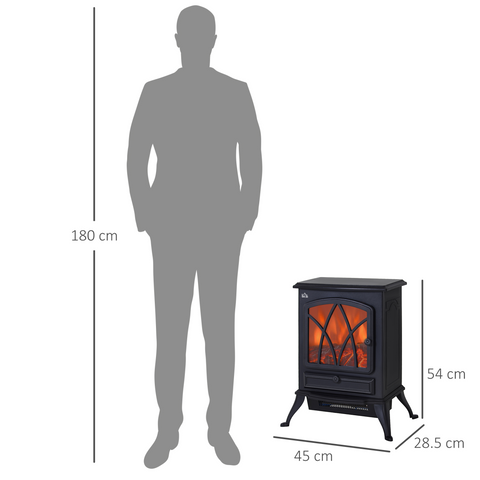 Free Standing Fireplace Fan-1850W Flame Effect, Electric Log Burning Stove -Black