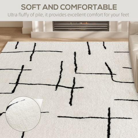 High Pile Modern Shaggy Rug, Soft Floor Carpet 120 x 170 cm, Cream