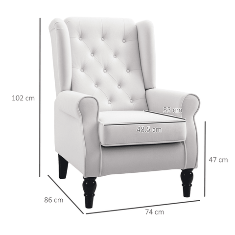Accent Armchair Home Furniture Retro Tufted Club Wood Fabric Cream White