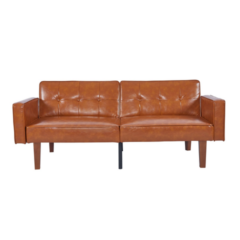 Modern PU Leather Futon Sofa with Tufted Backrest, Adjustable Reclining Couch with Wood & Metal Legs, Mid-Century Style Sofa for Living Room