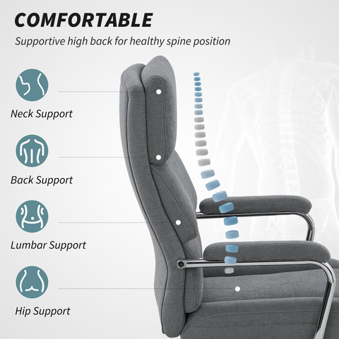 Linen Fabric Office Desk Chair with Tilt Function, Charcoal Grey