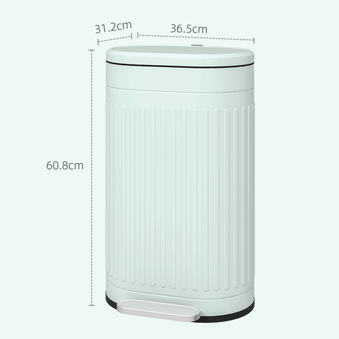 30L Pedal Bin, Metal Kitchen Bin with Soft-close Lid, Light Green