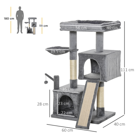 Cat Tree Tower w/ Sisal Scratching Posts Pad Hanging Ball Perch Condo Hammock