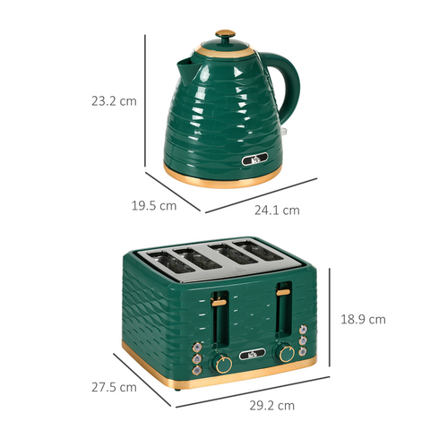 Kettle and Toaster Set 1.7L Rapid Boil Kettle & 4 Slice Toaster Green