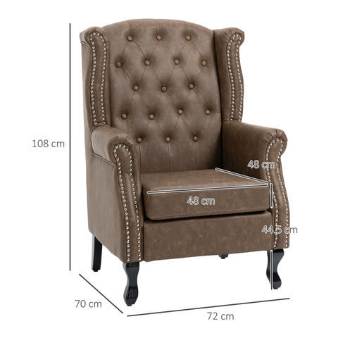 Chesterfield-style Wing Back Armchair Tufted Accent Chair Brown