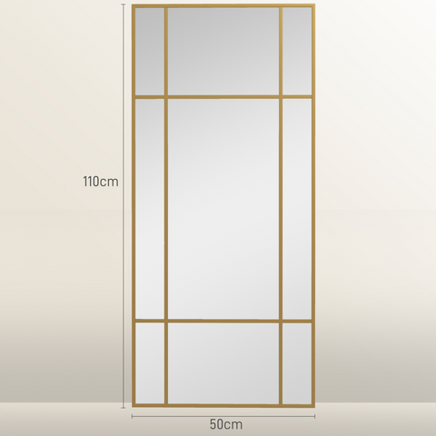 Window Style Vanity Mirror 110 x 50cm Hanging Wall Mirror Gold Tone