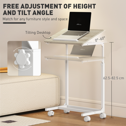 C-Shaped Sofa Side Table, Height Adjustable Overbed Table, Oak