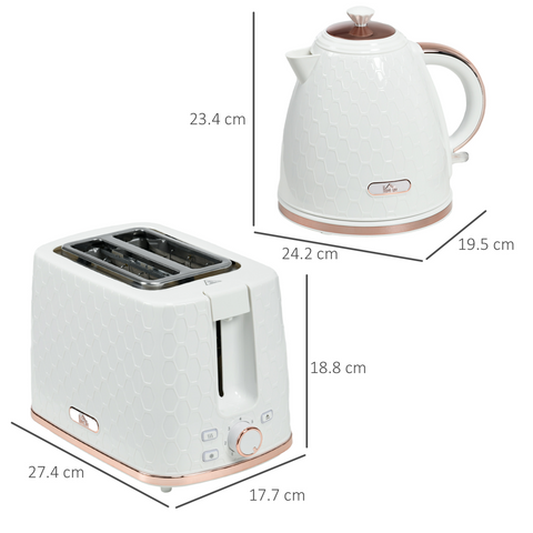 Kettle and Toaster Set 1.7L Fast Boil Kettle & 2 Slice Toaster Set White