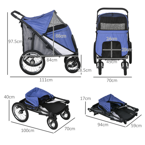 PawHut Foldable Pet Stroller with Cushion, for M, L Dogs - Blue