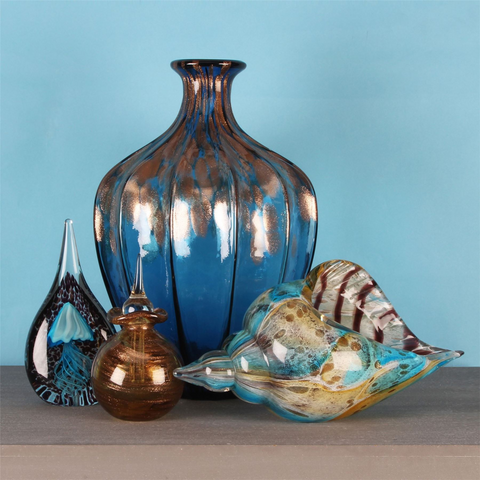 Objets d'Art Glass Vase Blue & Bronze 21.5cm