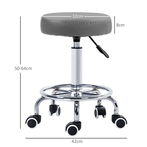 Vinsetto Round PU leather Salon Beautician Stool Adjustable Height, Grey