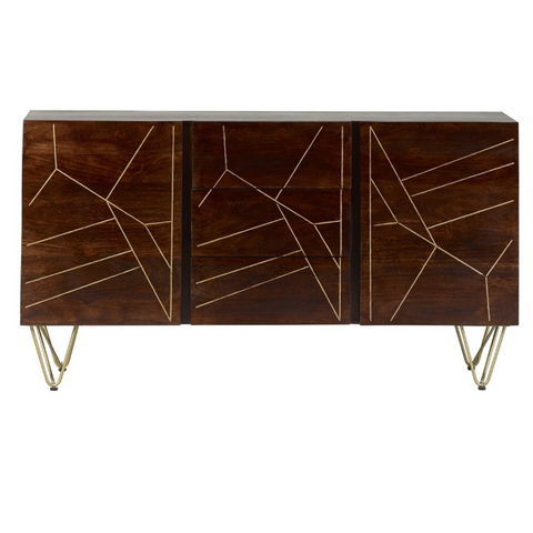 Dark Gold Extra Large Sideboard 3 Drawers And 2 Doors