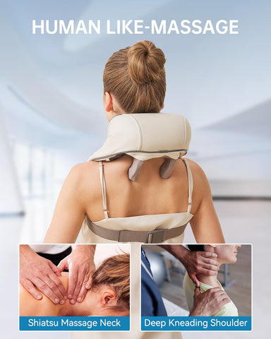 PERLEVI Neck and Shoulder Massager for Pain Relief Deep Tissue-Shiatsu Deep Kneading Massager with Heat to Relieve Neck Shoulder Back Waist Leg Muscle Soreness Fatigue (Beige)