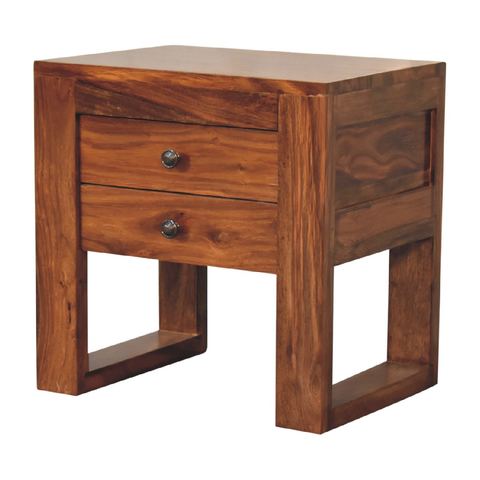 Artisan Furniture Solid Wood U-Square Honey Bedside, Brown, 2 Drawers