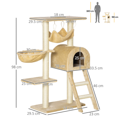 Cat Tree for Indoor Cats Scratching Post w/ Hammock House Bed Basket Pawhut