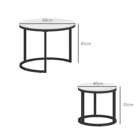 Glass Coffee Table Set of 2, Round Nest of Tables for Living Room