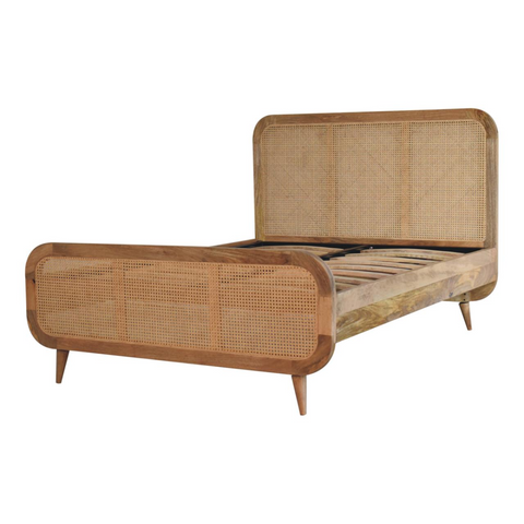 Artisan Furniture Solid Wood Rattan Bed, Upholstered, Brown Color