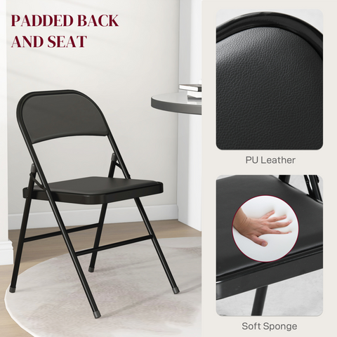 4 Pack Padded Folding Chairs with Cushioned Seat and Metal Frame Black