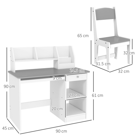 ZONEKIZ Kids' Desk and Chair Set with Storage for 5-8 Years, Grey