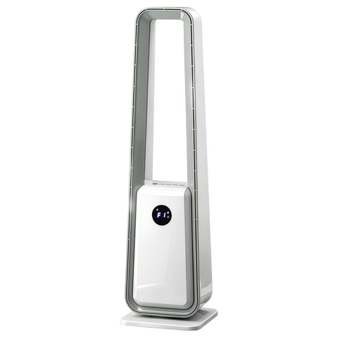 US Standard HTY2204 bladeless fan 110V 36W 35-inch bladeless fan with LED electronic display, black-edged remote control, plastic, aluminum motor, white, 3-speed wind, 12-hour timer, 3 modes, left-right oscillation, air purification, trapezoid