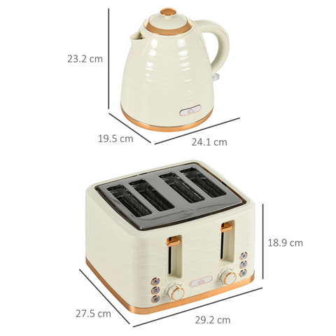 Kettle and Toaster Set 1.7L Rapid Boil Kettle & 4 Slice Toaster Beige