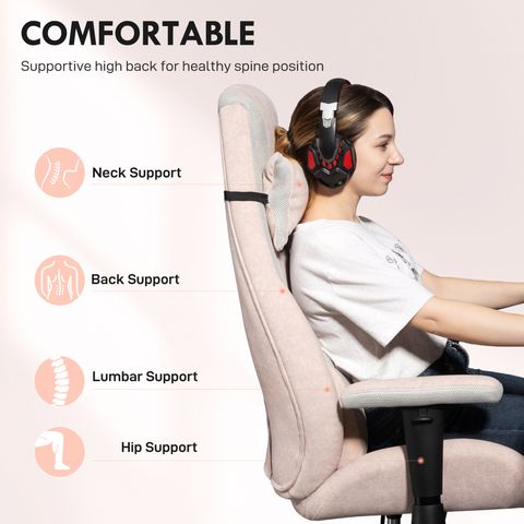 Gamer Computer Chair, Gaming Chair with Swivel Wheels, Pale Pink