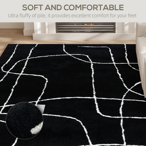 High Pile Modern Shaggy Rug, Soft Floor Carpet 120 x 170 cm, Black