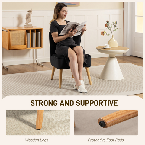 Velvet Accent Chair Occasional Tub Chair for Living Room, Black