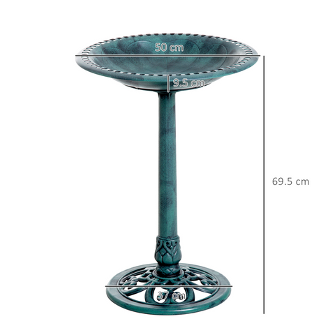 Outsunny 50cm Outdoor Bird Bath Fountain, Decrative Garden Feeder Stand Green