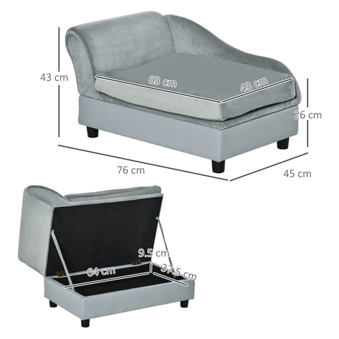 PawHut Pet Sofa Dog Chair Cat Couch w/ Storage, Cushion - Light Blue