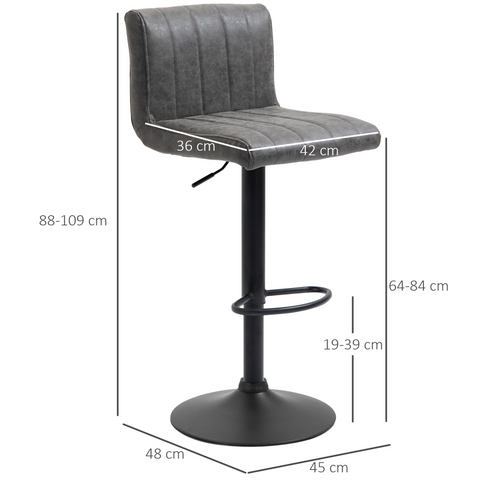 Barstools Set of 2 Adjustable Height Bar Chairs with Footrest, Grey