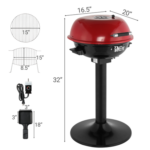 Electric BBQ Grill with Stand, Portable Double Layer Indoor/Outdoor Electric Grill for Indoor & Outdoor Use, 1600W, Red