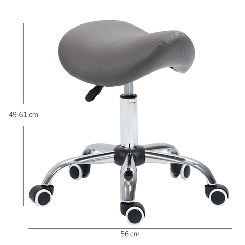 PU Leather Saddle Stool with Moulded Padded Seat Adjustable Height Grey