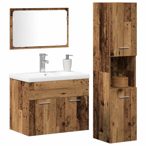 Bathroom Furniture Set with Shelf 4 pcs Brown Engineered Wood