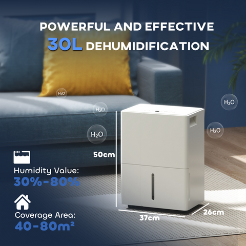 30L Dehumidifier with Filter, Auto Defrost, for Home Laundry Drying
