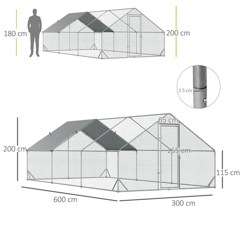 Walk In Chicken Run Large Galvanised Chicken Coop with Cover 6 x 3 x 2m