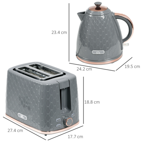 Kettle and Toaster Set 1.7L Fast Boil Kettle & 2 Slice Toaster Set Grey