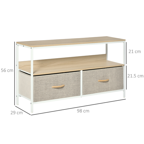 TV Cabinet, TV Console Unit with 2 Foldable Linen Drawers Maple Colour
