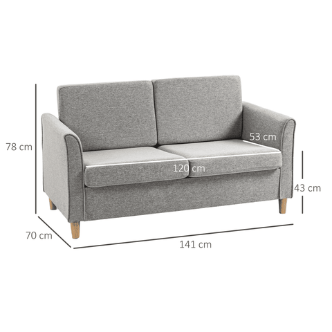 Double Seat Sofa Linen Upholstery Loveseat Couch w/ Armrests, Light Grey