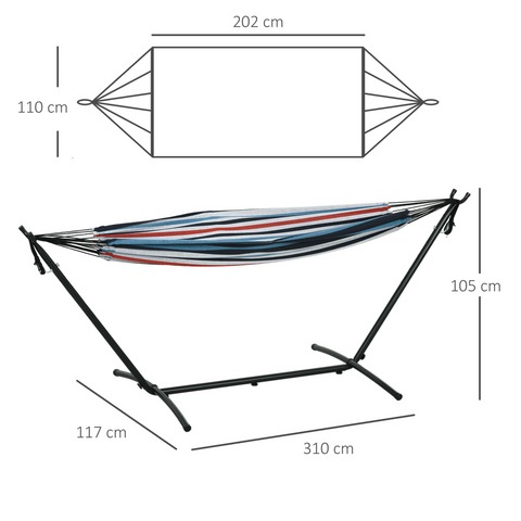 294 x 117cm Hammock with Metal Stand Portable Carrying Bag 120kg White Stripe
