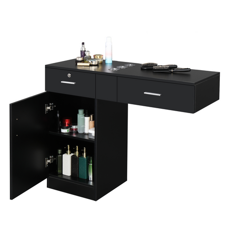 15 PCT E0 Particleboard Pitted Surface 2 Drawers 1 Lock 1 Door 3 Hair Dryer Salon Cabinet Black【Same code 63082170】